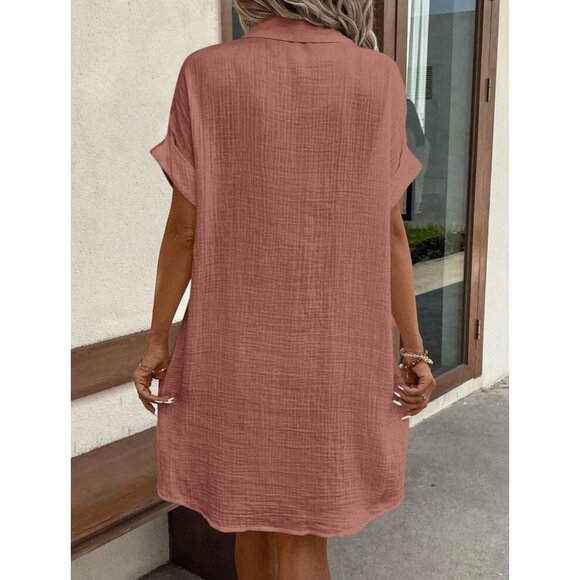 100% cotton textured button down shirt dress boho white - Picture 4 of 6